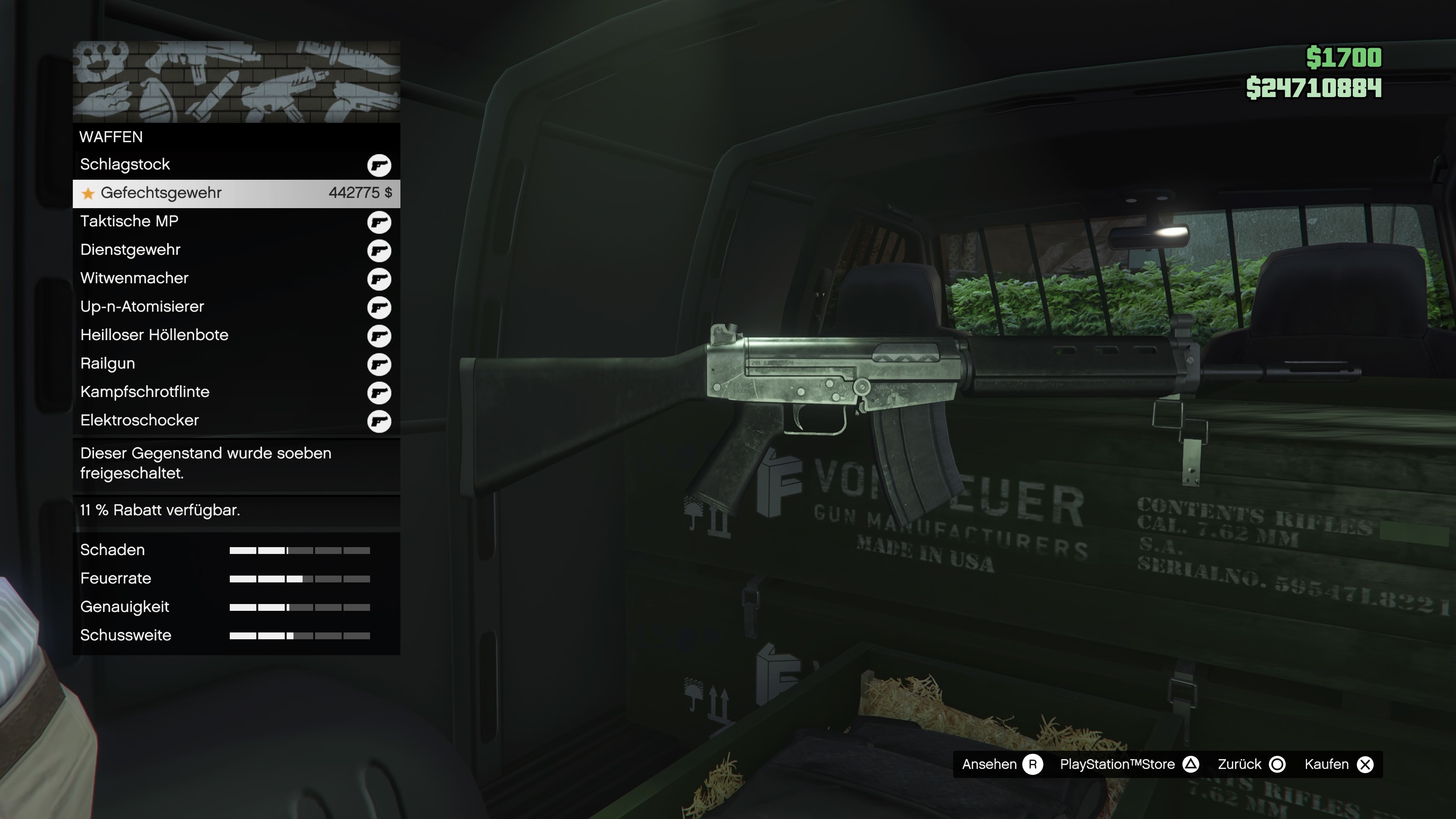 (A nova espingarda de combate pode ser encontrada na carrinha de armas do GTA Online.)