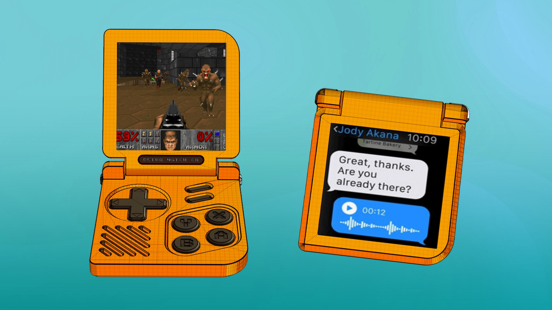 (Of course, Doom also runs on the device. (Image: Retro Watch via Kickstarter))