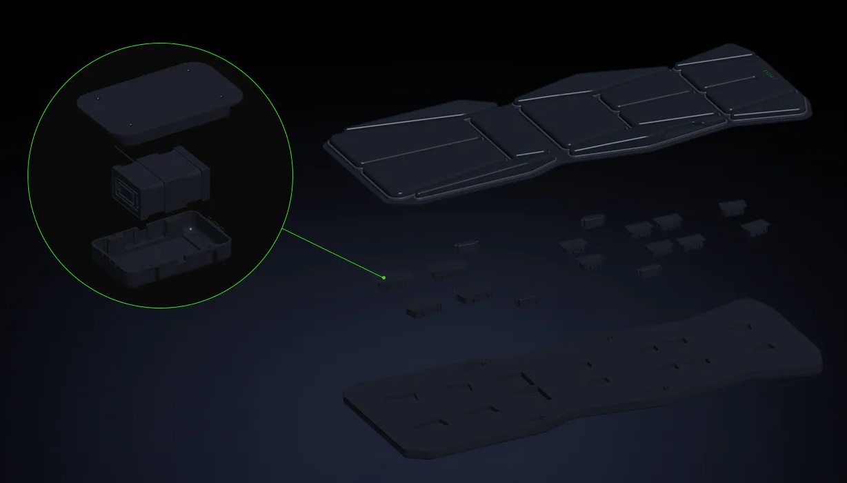 (A estrutura da almofada para jogos da Razer. Estão instalados 16 actuadores para garantir o feedback mais realista possível. (Imagem: Razer))