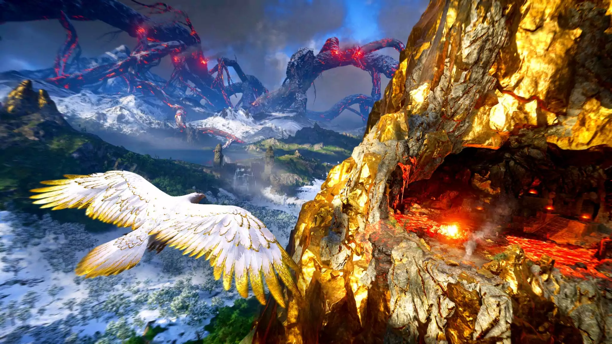 In Odin's raven form, you reach lofty heights and reach places you would probably never have seen on foot.