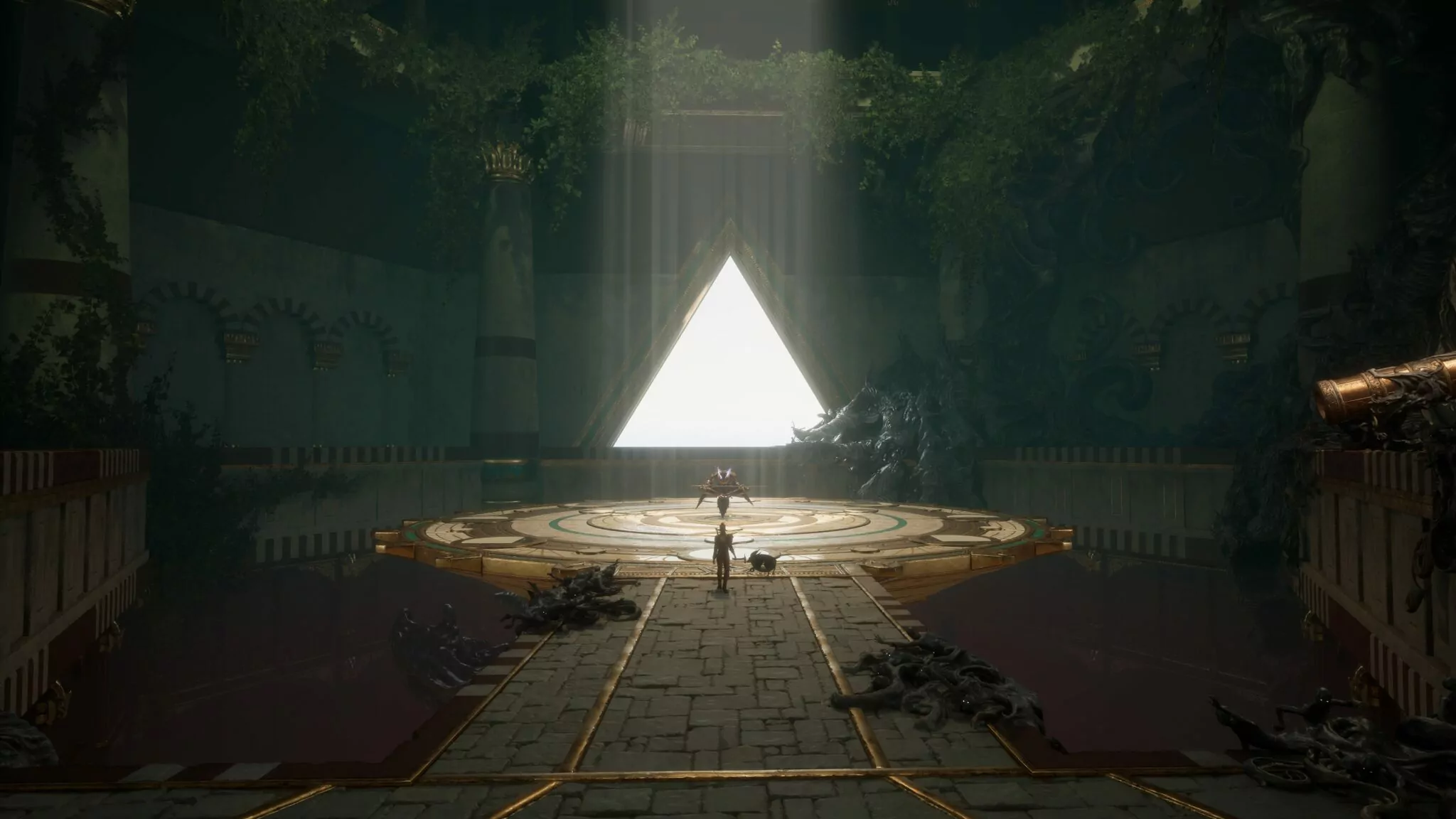 (The flying fox Enki (very tiny in the middle of the picture) can not only talk, but is the only way to defeat the gods appearing as boss opponents. At the end of the fights against the most important bosses, Enki steals their special ability, which you can use from then on as a powerful ultimate yourself)