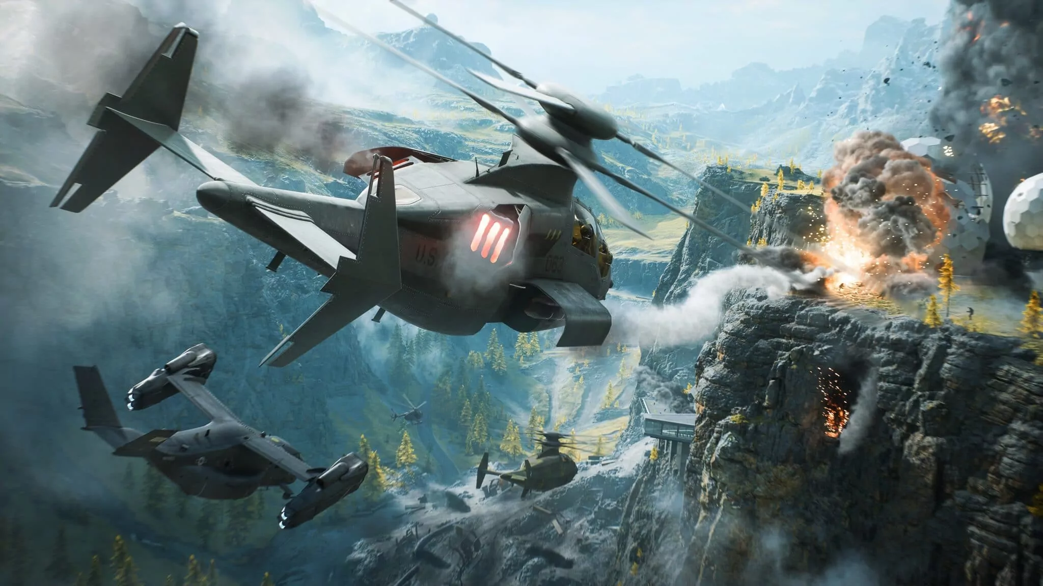 (Los helicópteros furtivos suponen un gran peligro en el campo de batalla en manos de jugadores con habilidades de vuelo)