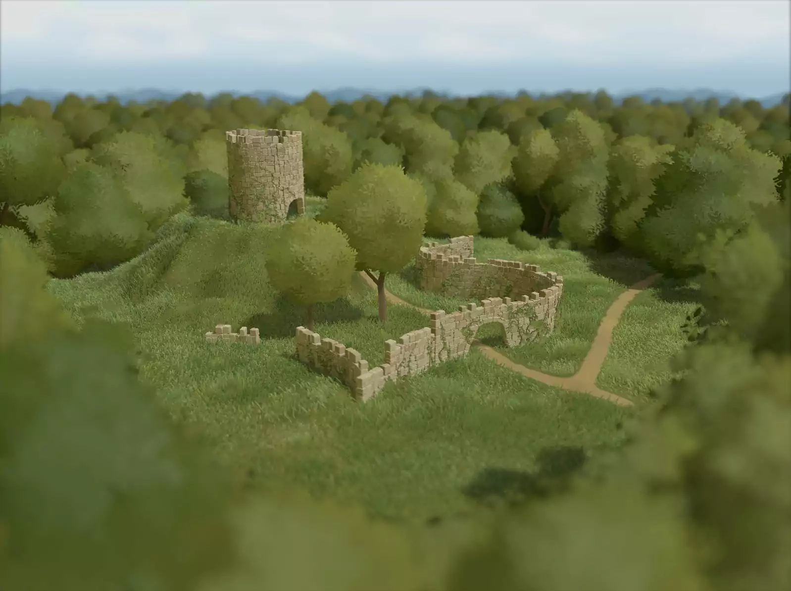 (O jogo da construção não tem economia, mas permite-nos trabalhar a paisagem e as ruínas livremente)