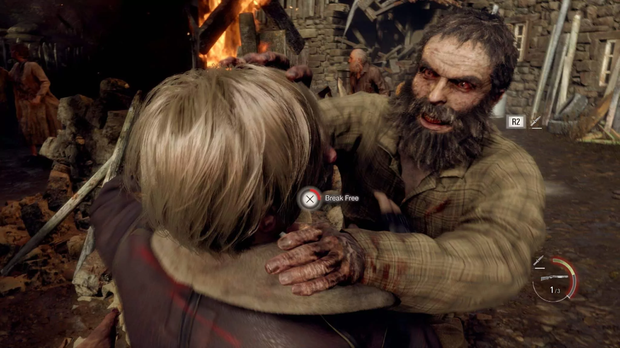 (Le remake de Resident Evil 4 n''est pas avare en gore et en effets de choc)