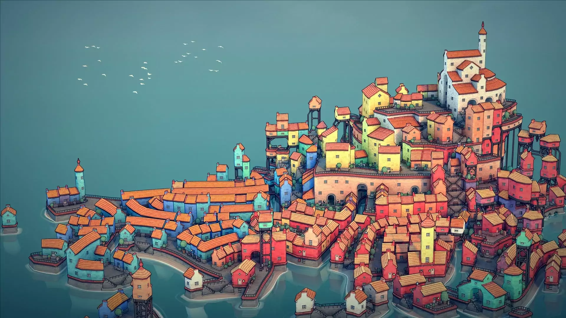 (Игра в Townscaper - это почти медитативный опыт и имеет больше общего с рисованием, чем с управлением.)