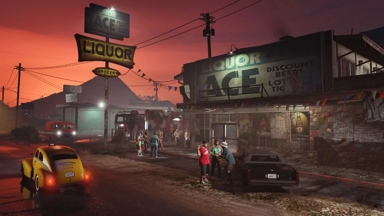 (На този официален скрийншот от зимната актуализация 2022 за GTA Online вече има няколко детайла: разпознаваме Рон, измайсторен Brickade и ново такси. Къщата на колела също ни напомня за нещо...)
