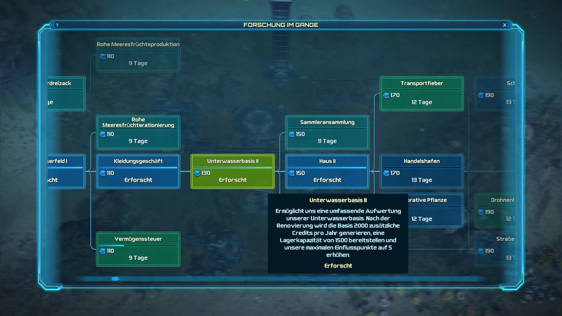 (The research tree is visually extremely boring. But: You have definitely never seen so many shades of green and blue!)